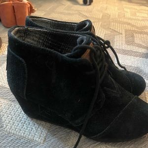 Black Velvet Toms Boot Wedge Heels